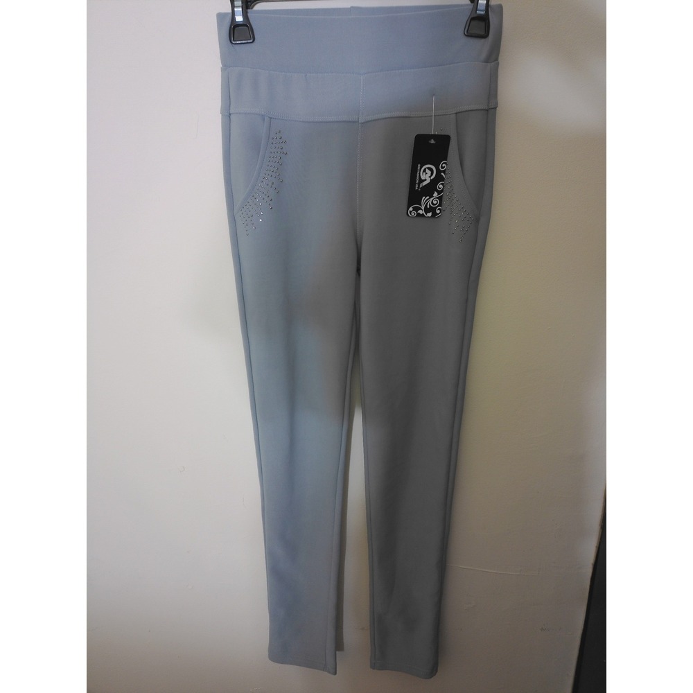GM Fashion USA Leggings Women S Grey Rhinestone High Waist Stretch Casual Chic